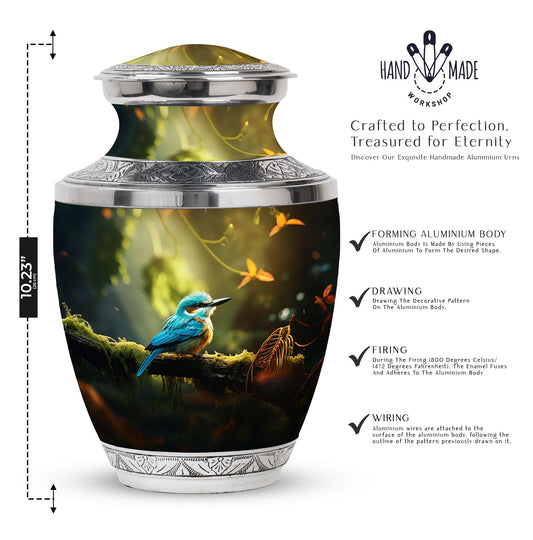 3-inch Blue Sparrow Classic Urn made of Aluminium for ashes.