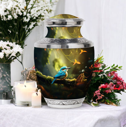 3-inch Blue Sparrow Classic Urn made of Aluminium for ashes.