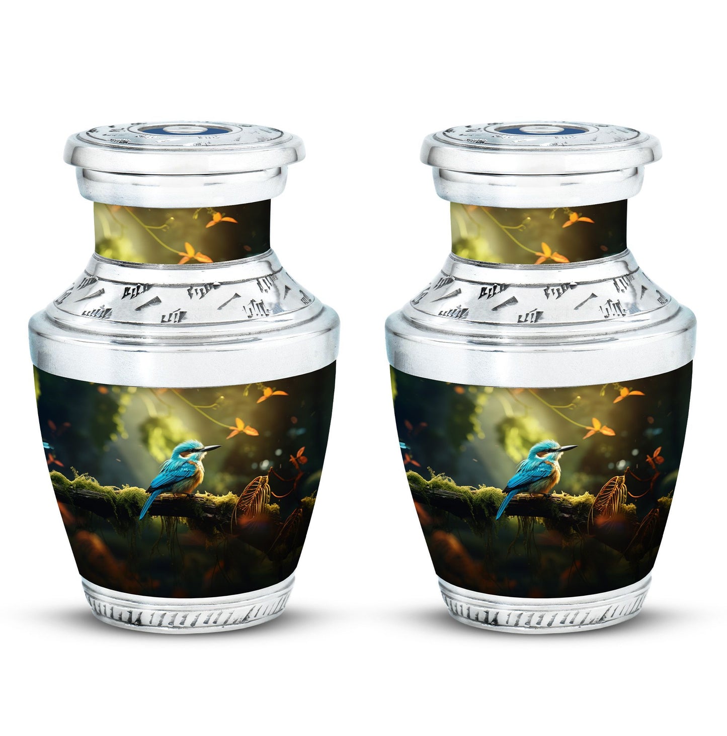 3-inch Blue Sparrow Classic Urn made of Aluminium for ashes.