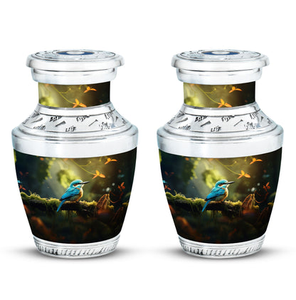 3-inch Blue Sparrow Classic Urn made of Aluminium for ashes.