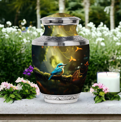 3-inch Blue Sparrow Classic Urn made of Aluminium for ashes.