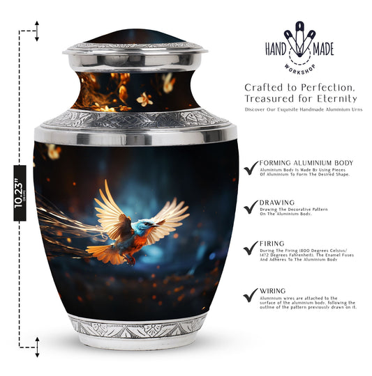 Classic 3-Inch Red Sparrow flying Aluminium Cremation Urn
