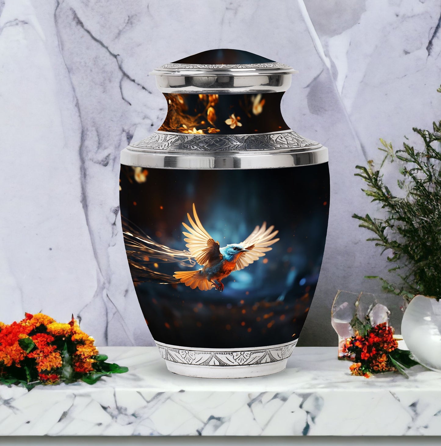 Classic 3-Inch Red Sparrow flying Aluminium Cremation Urn
