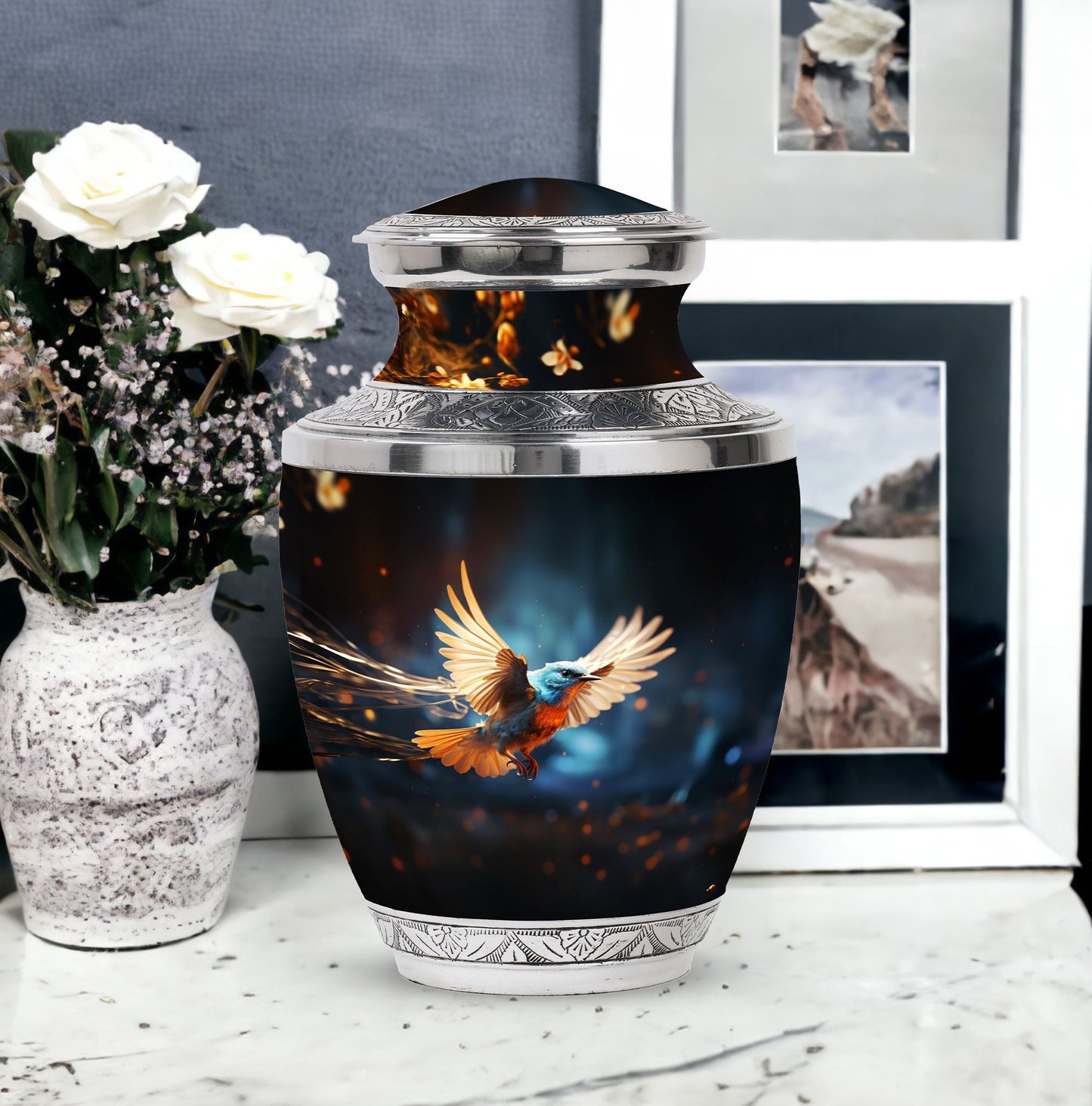 Classic 3-Inch Red Sparrow flying Aluminium Cremation Urn
