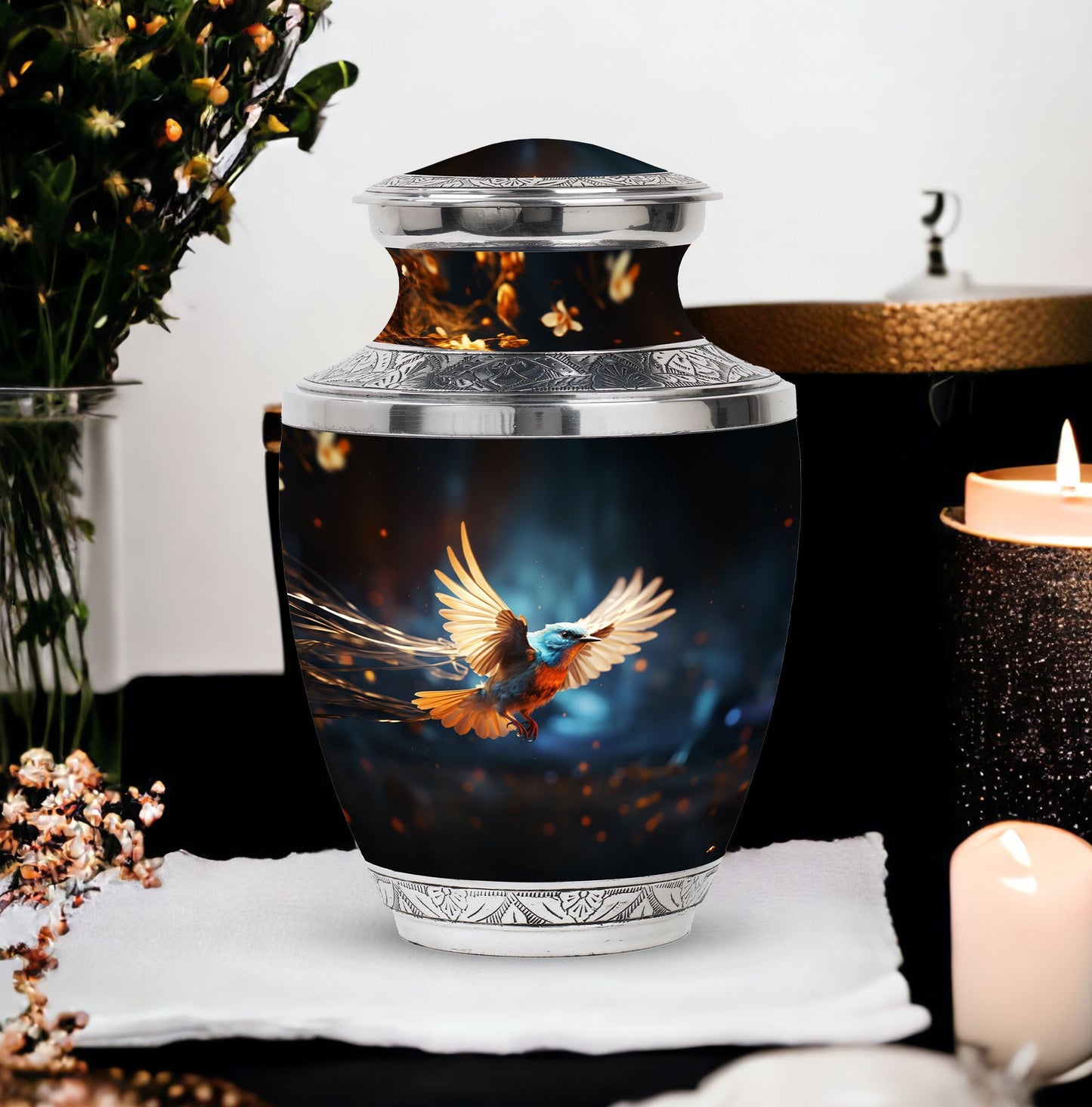 Classic 3-Inch Red Sparrow flying Aluminium Cremation Urn