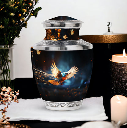 Classic 3-Inch Red Sparrow flying Aluminium Cremation Urn
