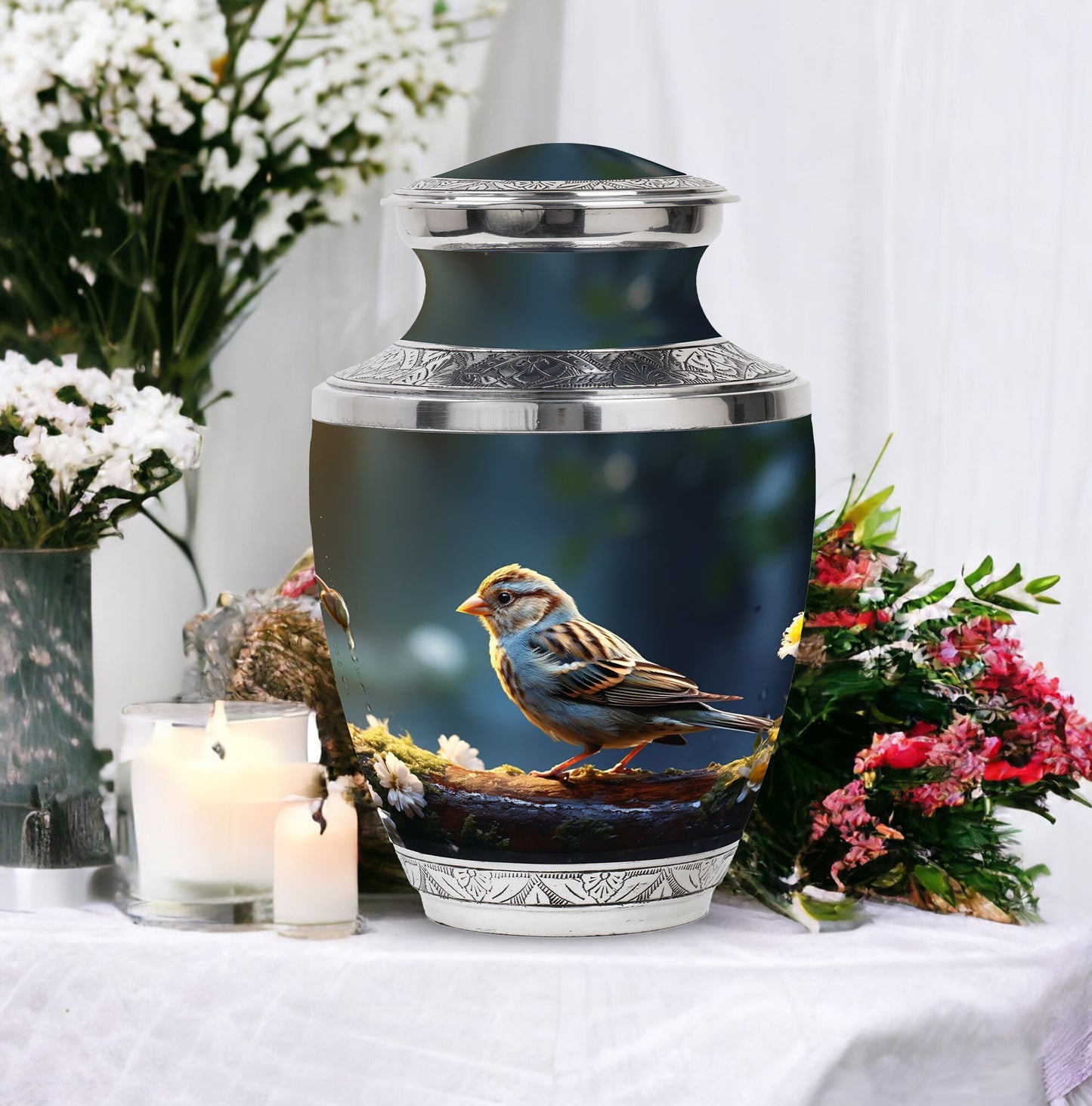 Memorial Sparrow Urn made of Aluminium for Cremation Ashes.