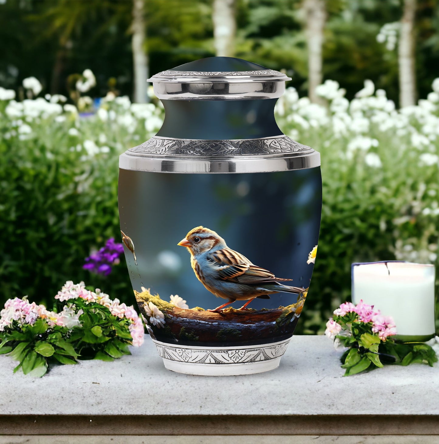 Memorial Sparrow Urn made of Aluminium for Cremation Ashes.