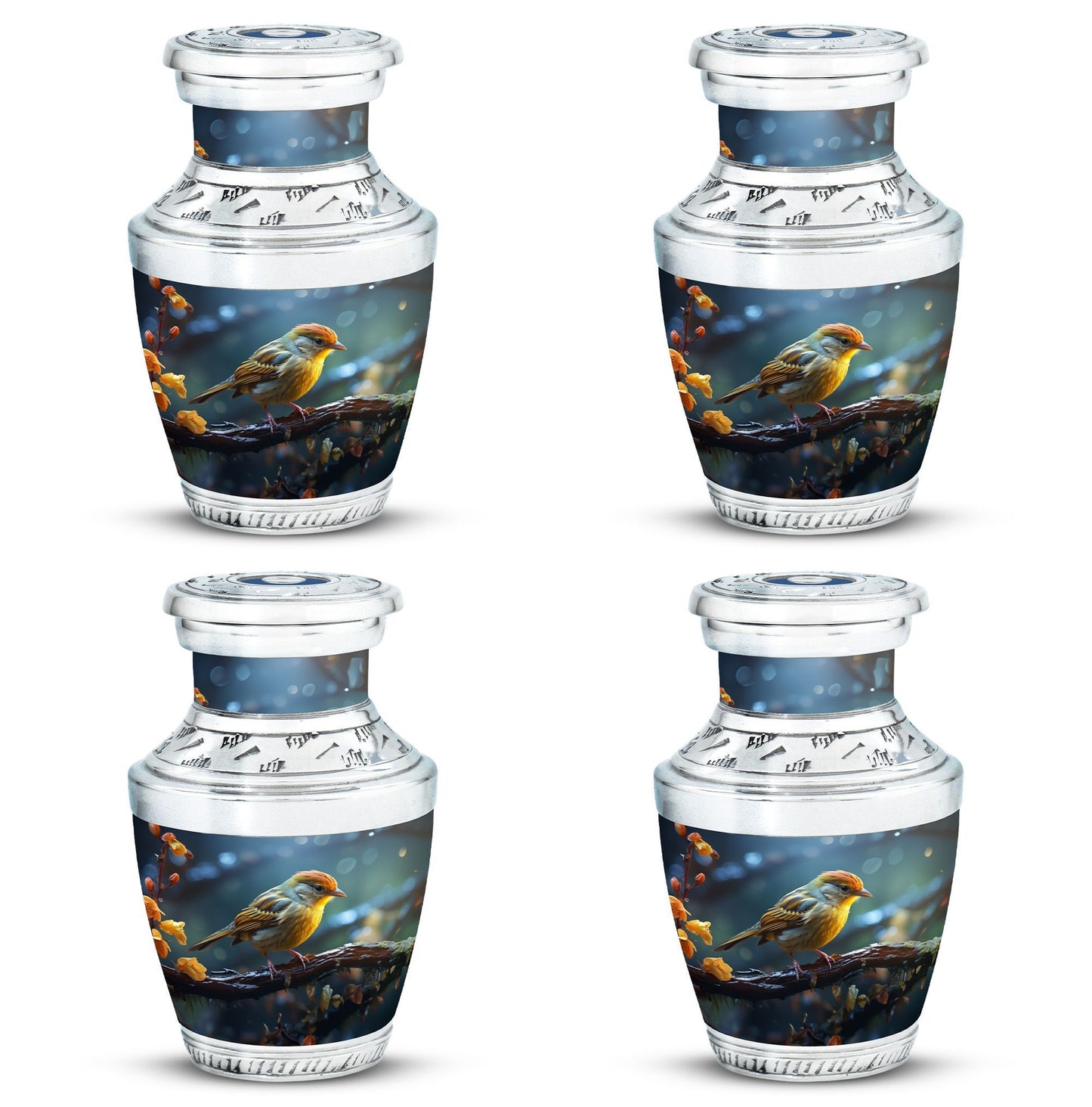 Yellow sparrow 3-inch classic cremation urn.
