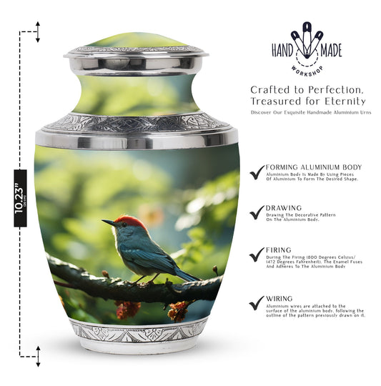 Classic 3-inch Red Sparrow Aluminium Urn for human ashes