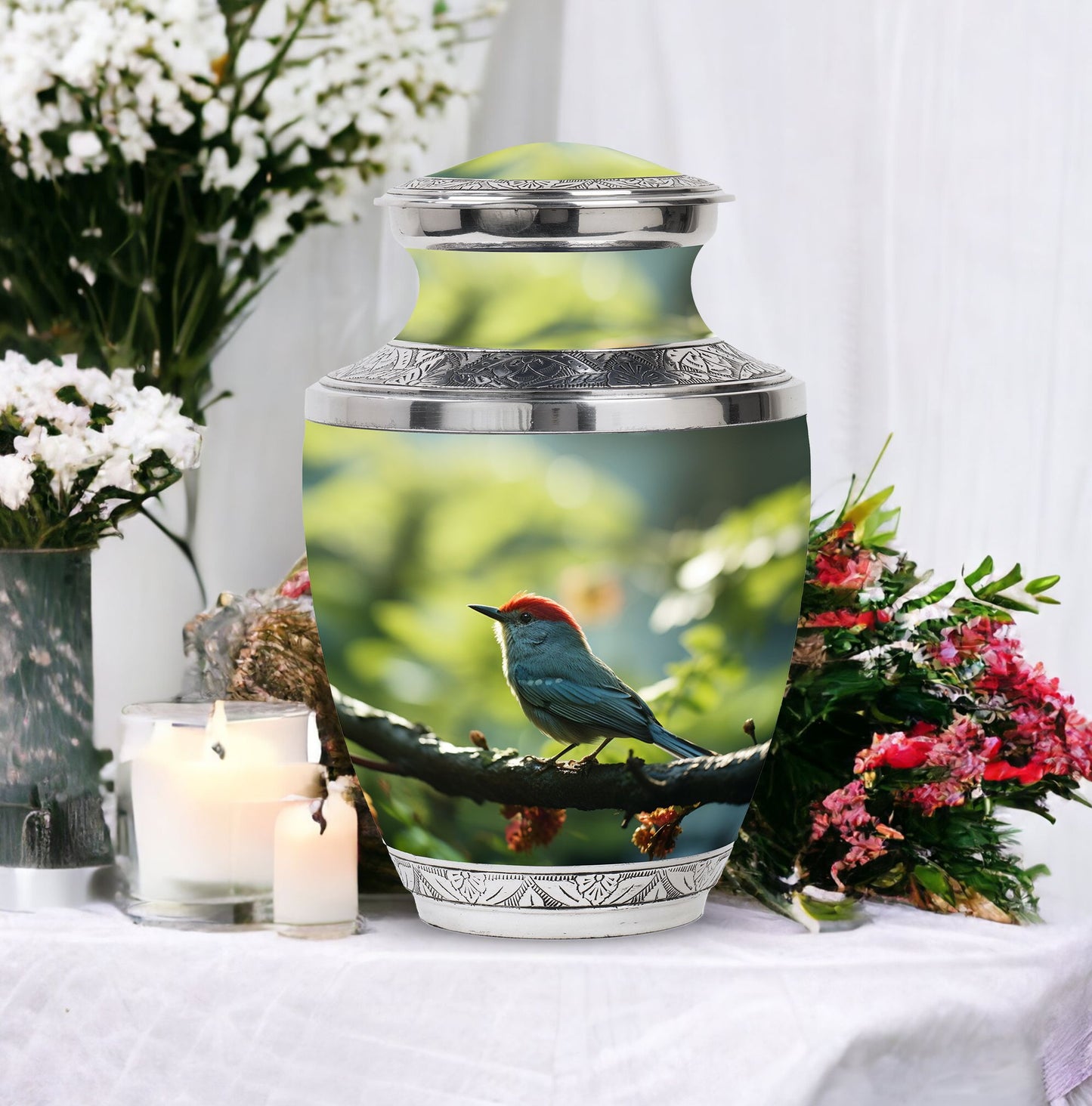 Classic 3-inch Red Sparrow Aluminium Urn for human ashes