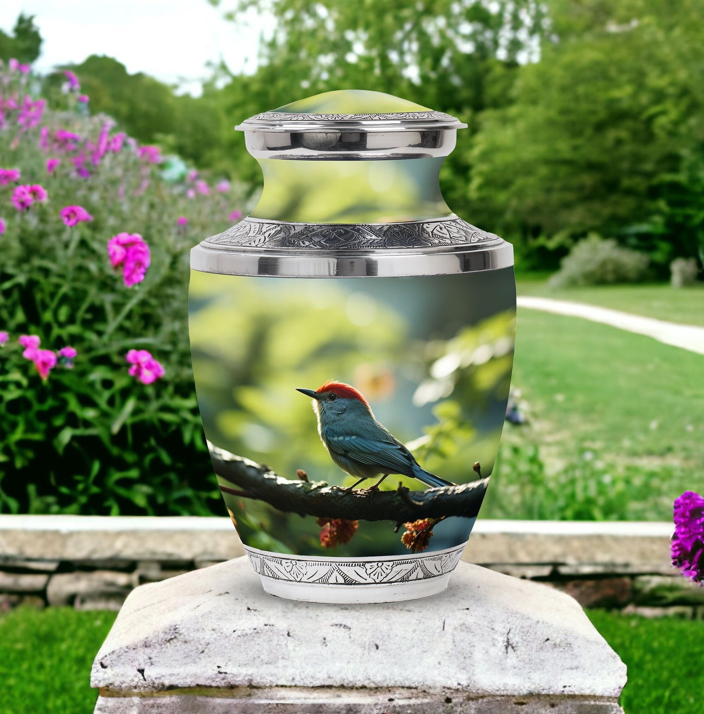 Classic 3-inch Red Sparrow Aluminium Urn for human ashes
