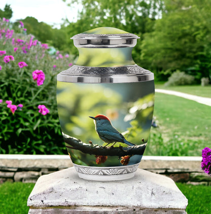 Classic 3-inch Red Sparrow Aluminium Urn for human ashes