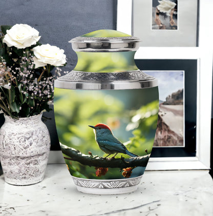 Classic 3-inch Red Sparrow Aluminium Urn for human ashes