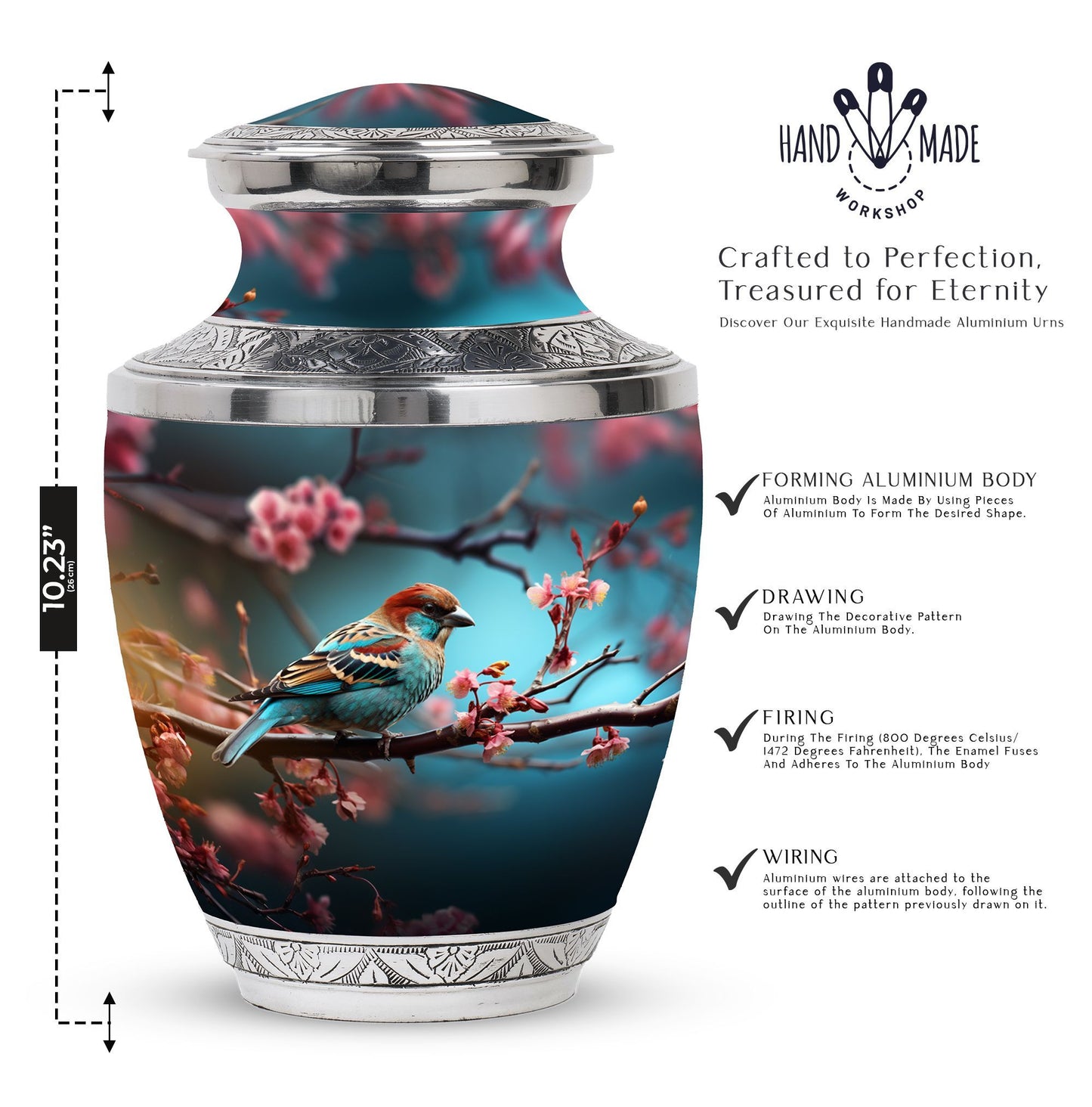 Classic 3-inch Sparrow Cremation Urn made of aluminum.