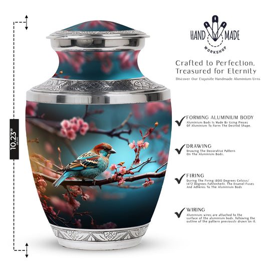 Classic 3-inch Sparrow Cremation Urn made of aluminum.