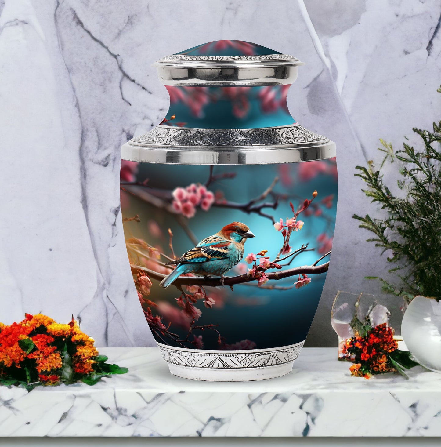 Classic 3-inch Sparrow Cremation Urn made of aluminum.