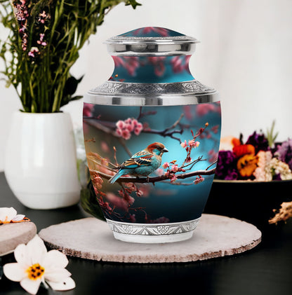 Classic 3-inch Sparrow Cremation Urn made of aluminum.