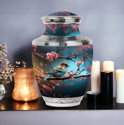 Classic 3-inch Sparrow Cremation Urn made of aluminum.