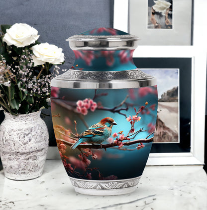 Classic 3-inch Sparrow Cremation Urn made of aluminum.