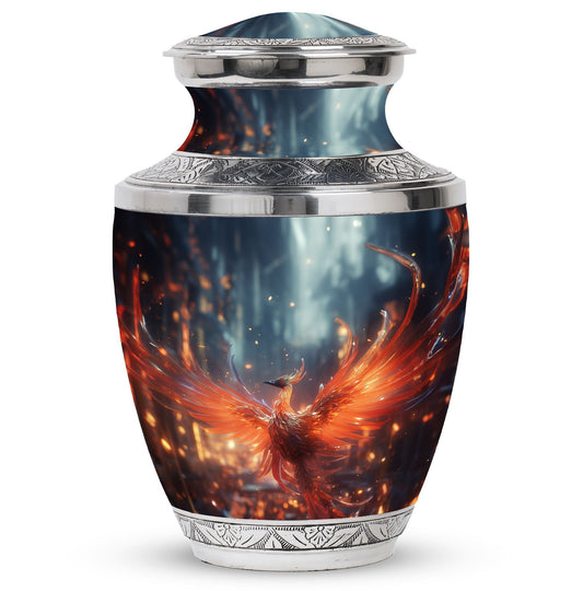 Classic Fire Red Phoenix Bird Cremation Urn for Human Ashes.