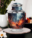 Classic Fire Red Phoenix Bird Cremation Urn for Human Ashes.