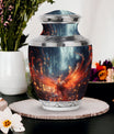 Classic Fire Red Phoenix Bird Cremation Urn for Human Ashes.