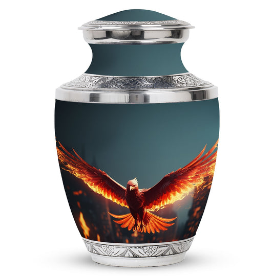 Classic Angry Red Phoenix Aluminium Large Urn for Ashes