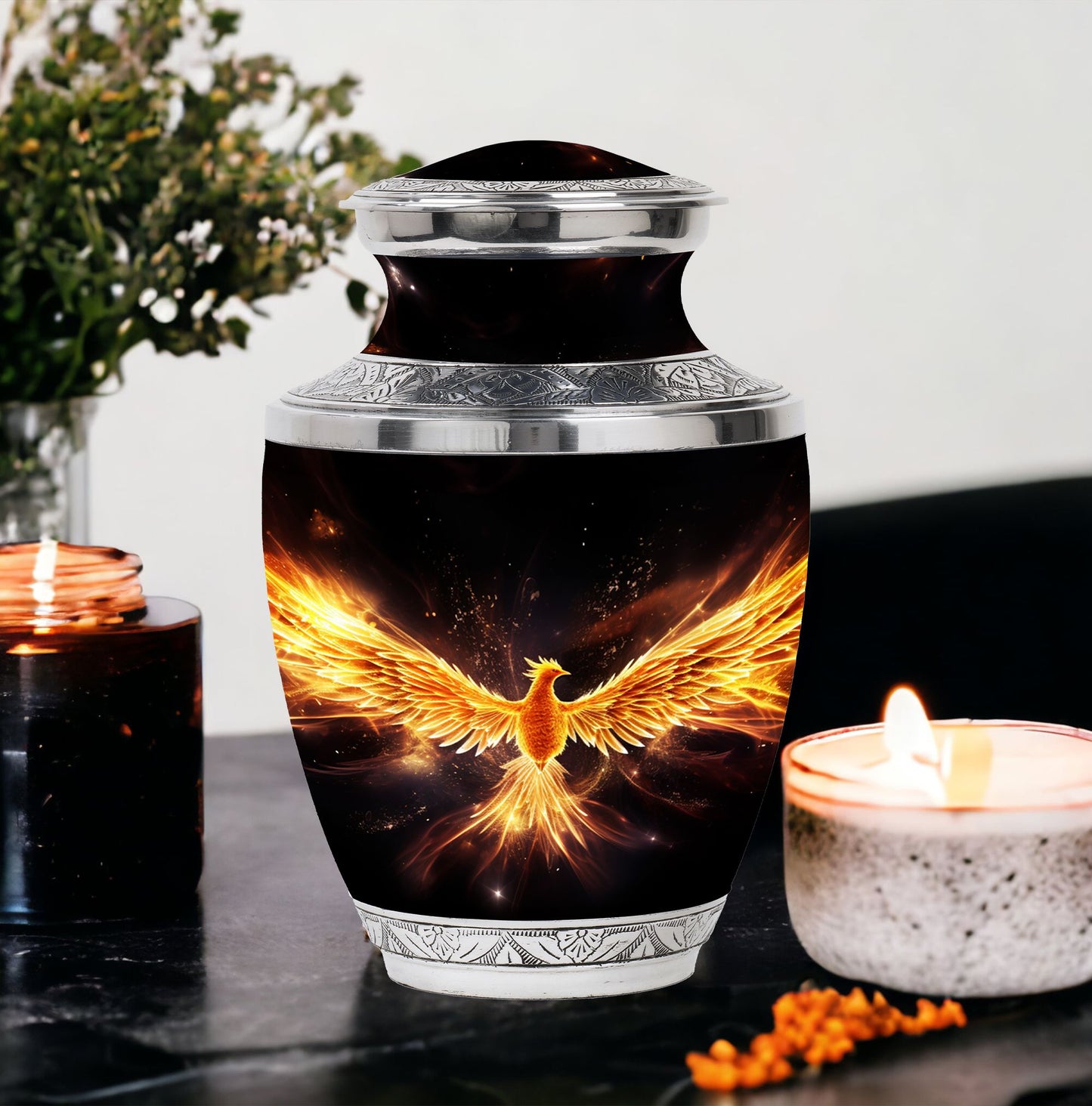 Classic yellow phoenix cremation urn, 3-inch size