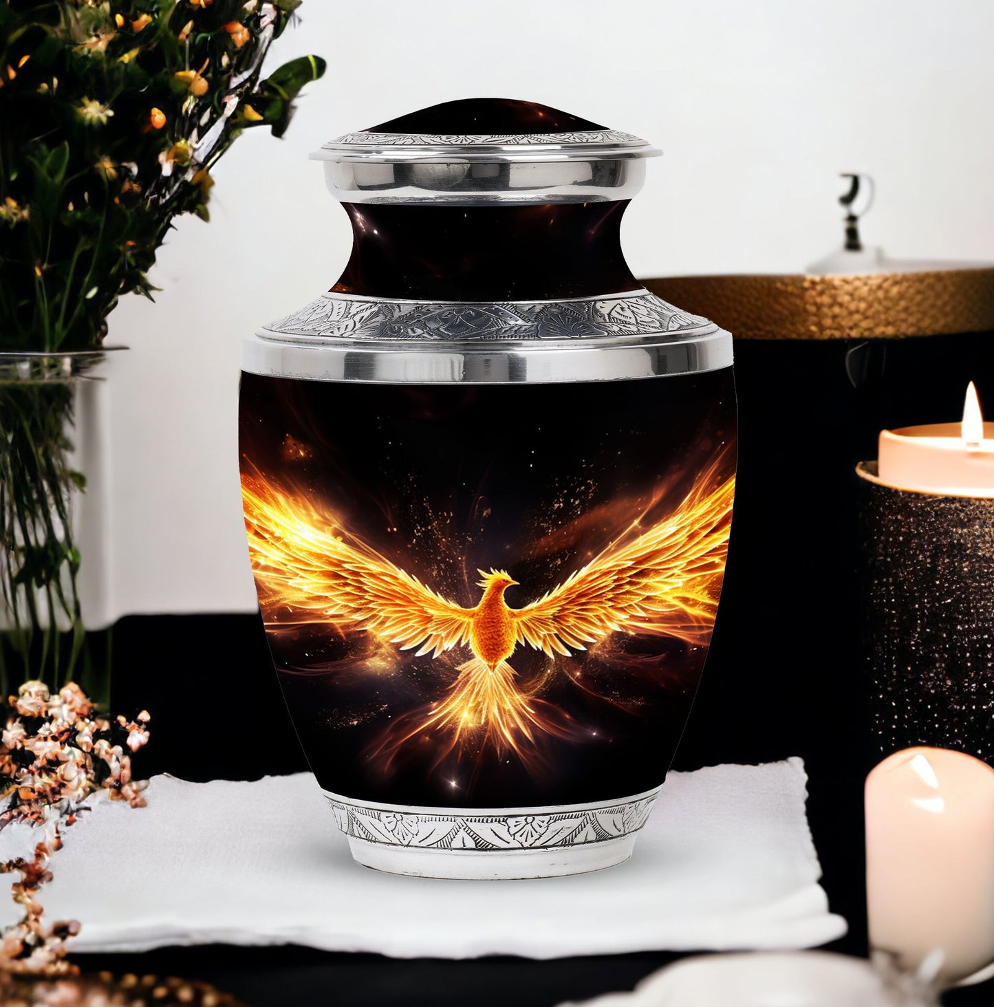 Classic yellow phoenix cremation urn, 3-inch size