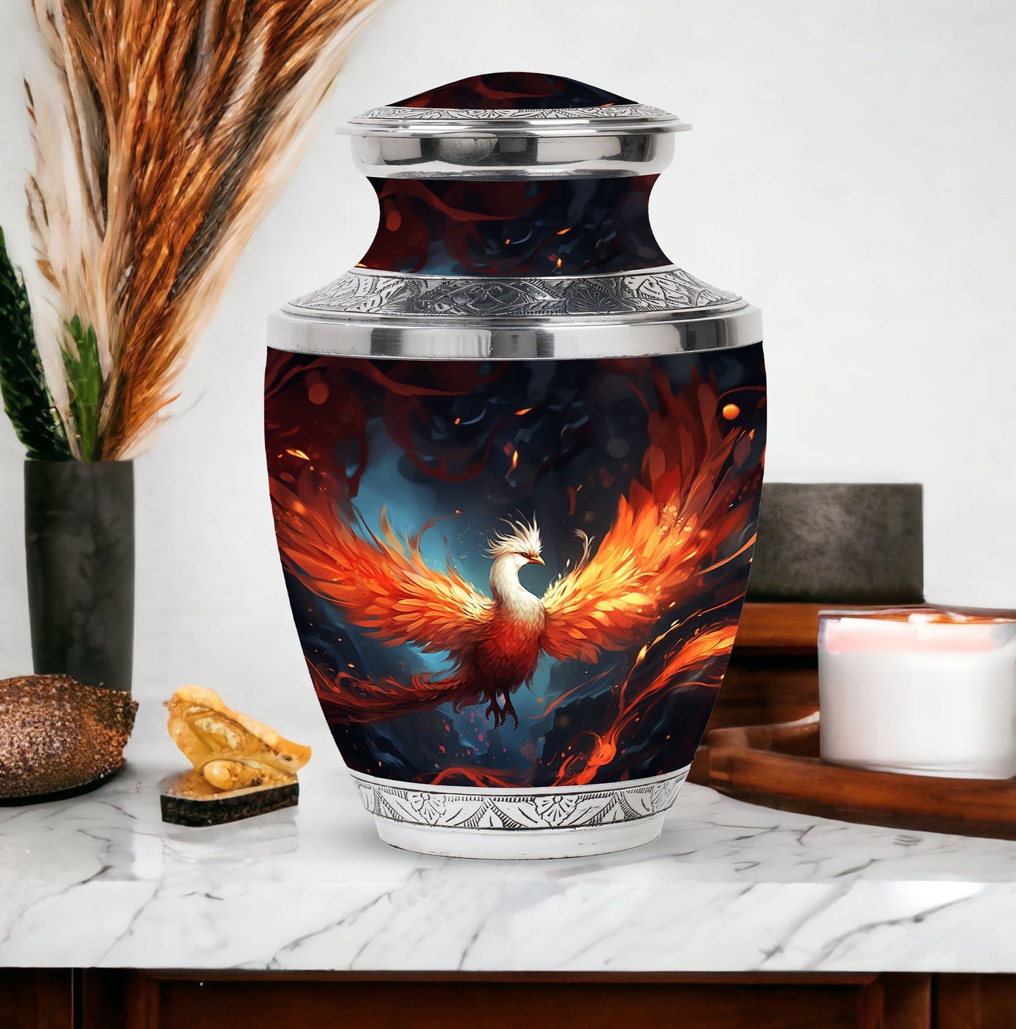 White Phoenix Cremation Urn in classic design.