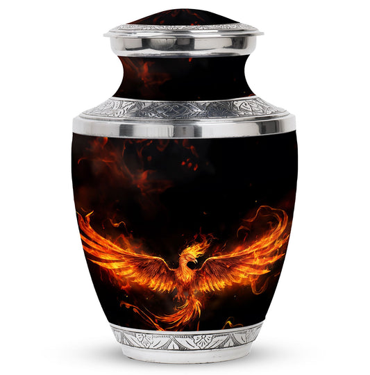 Fire Phoenix Urn, large classic aluminium funeral urn