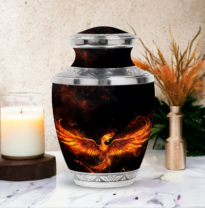 Fire Phoenix Urn, large classic aluminium funeral urn