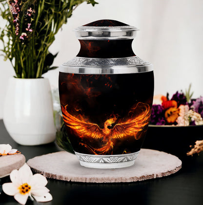 Fire Phoenix Urn, large classic aluminium funeral urn