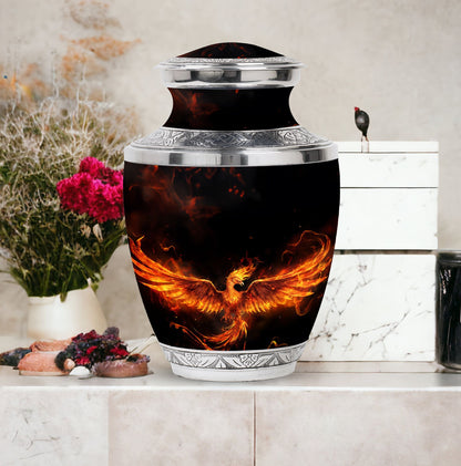 Fire Phoenix Urn, large classic aluminium funeral urn