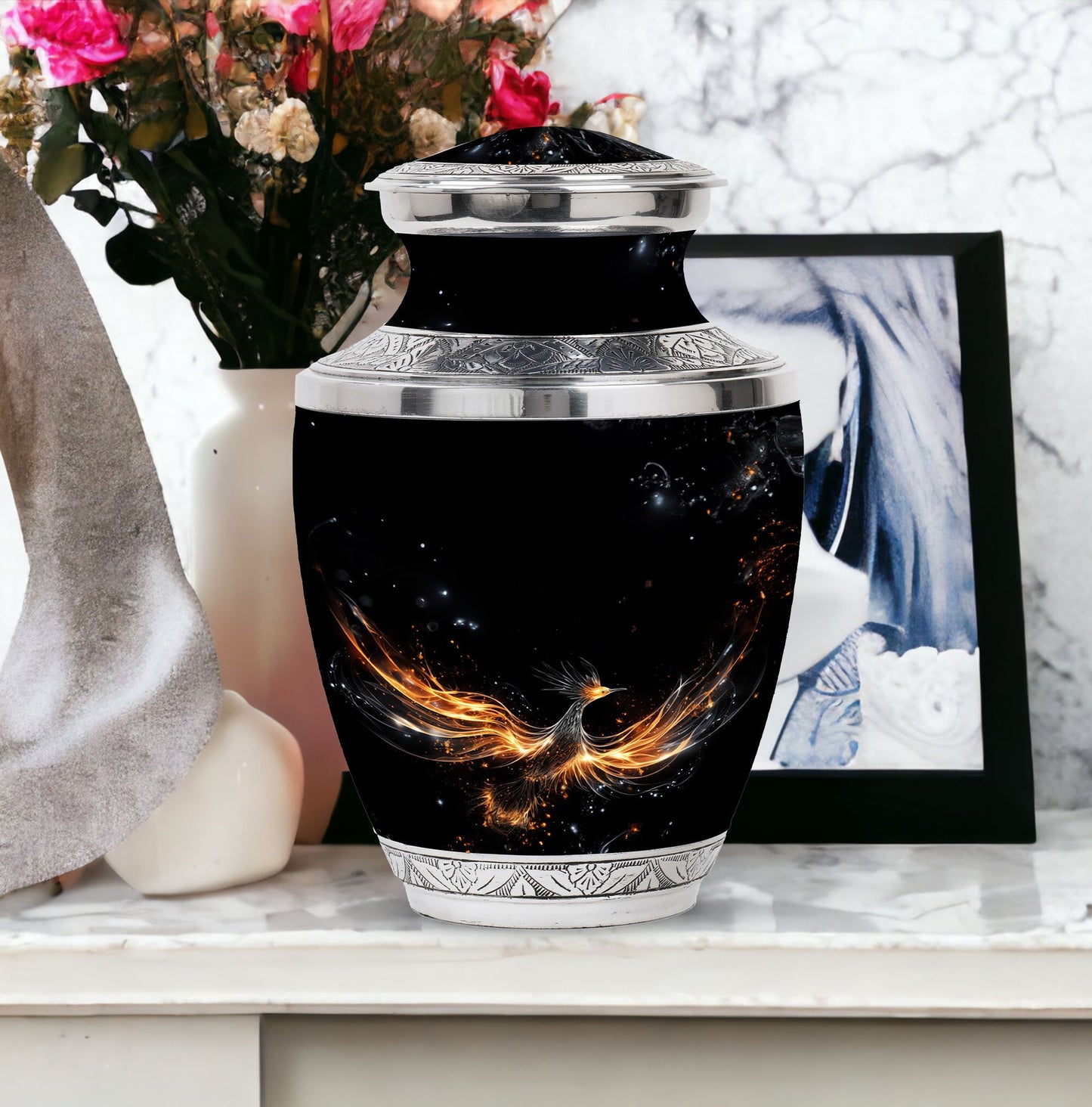 Large Shining Phoenix Urn for Human Ashes.
