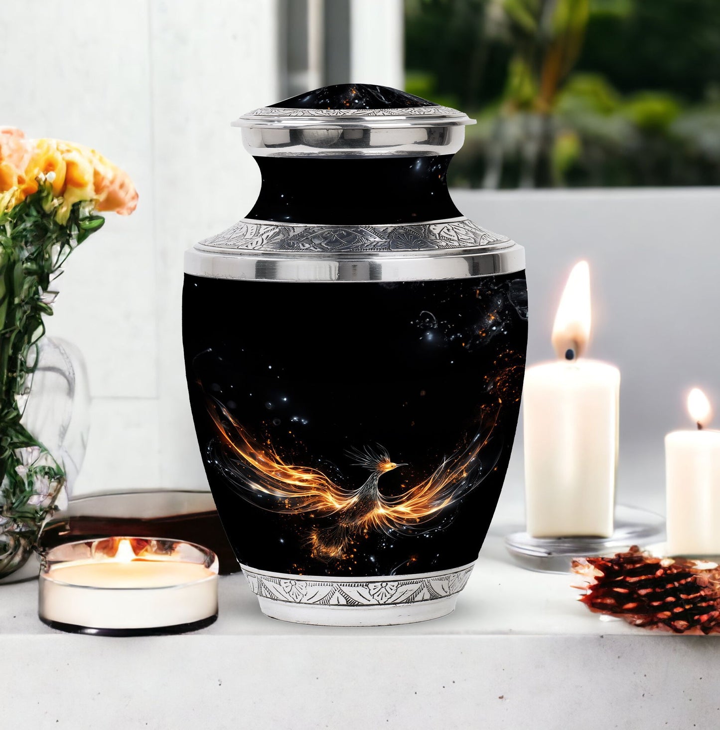 Large Shining Phoenix Urn for Human Ashes.