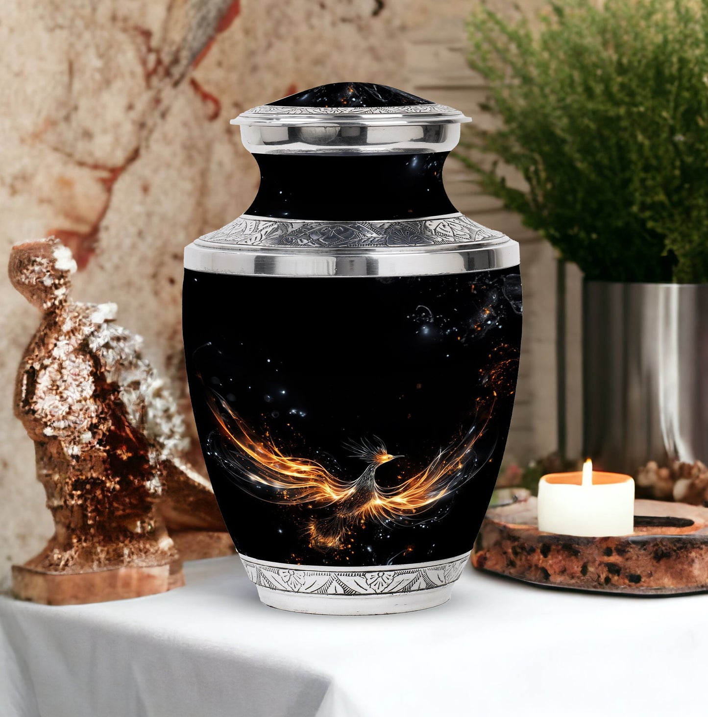 Large Shining Phoenix Urn for Human Ashes.
