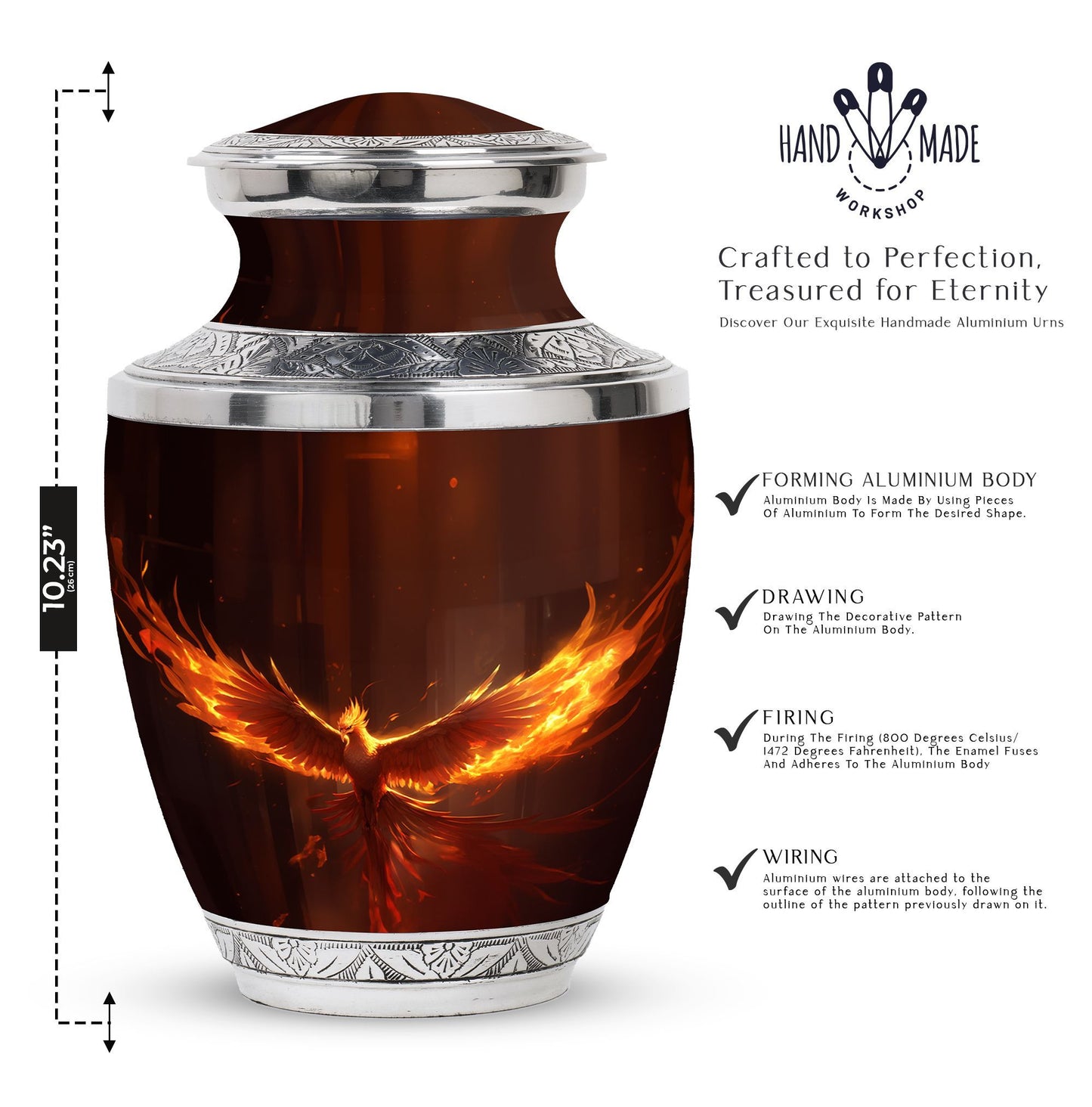 Classic Phoenix Urn, 3-inch large aluminum cremation urn.