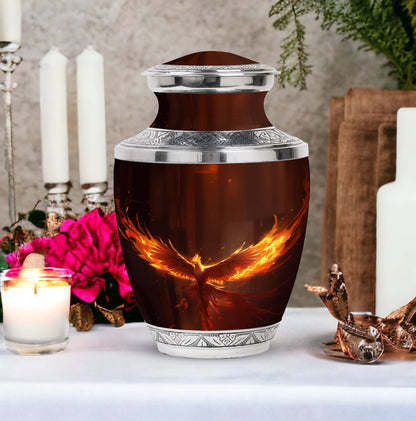 Classic Phoenix Urn, 3-inch large aluminum cremation urn.