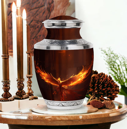 Classic Phoenix Urn, 3-inch large aluminum cremation urn.