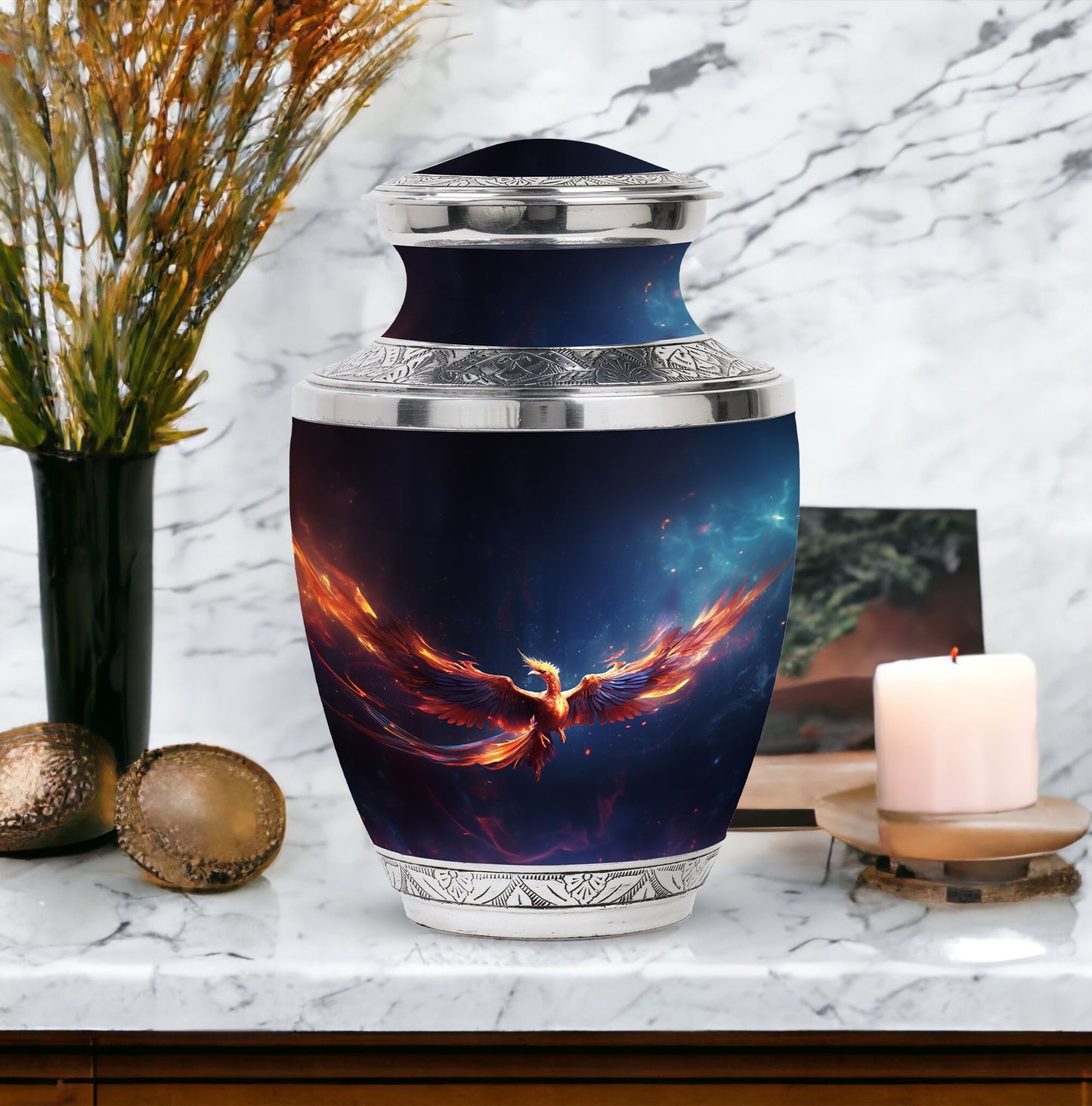 3-inch Red and Blue Phoenix Cremation Urn.