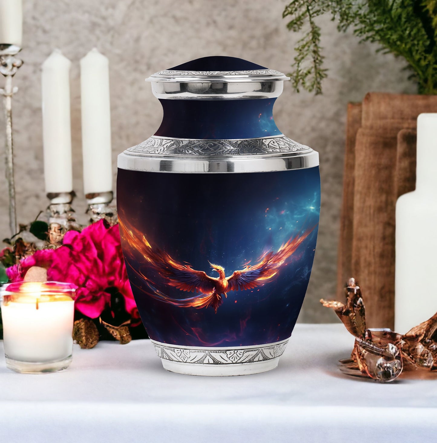 3-inch Red and Blue Phoenix Cremation Urn.