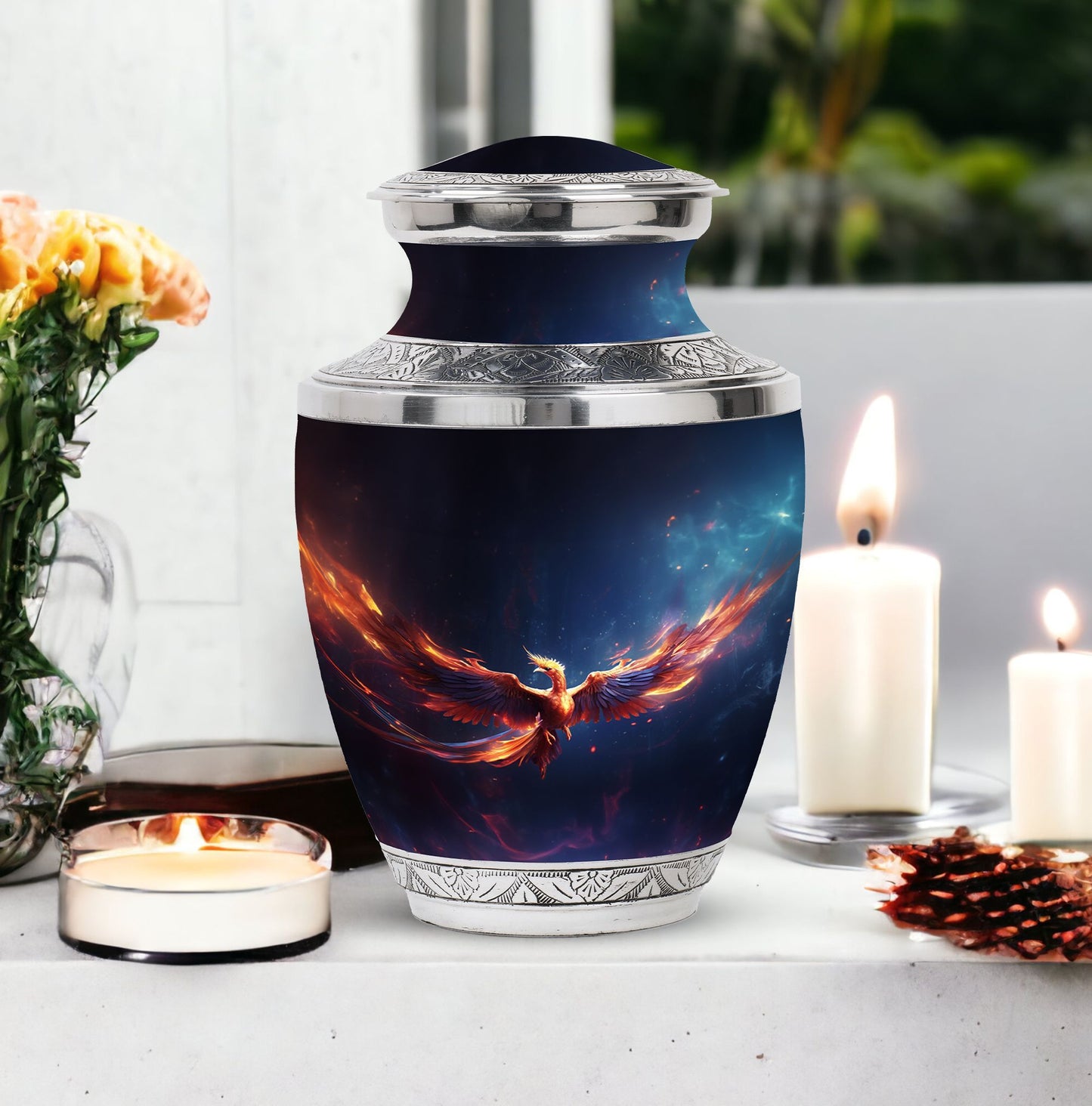 3-inch Red and Blue Phoenix Cremation Urn.