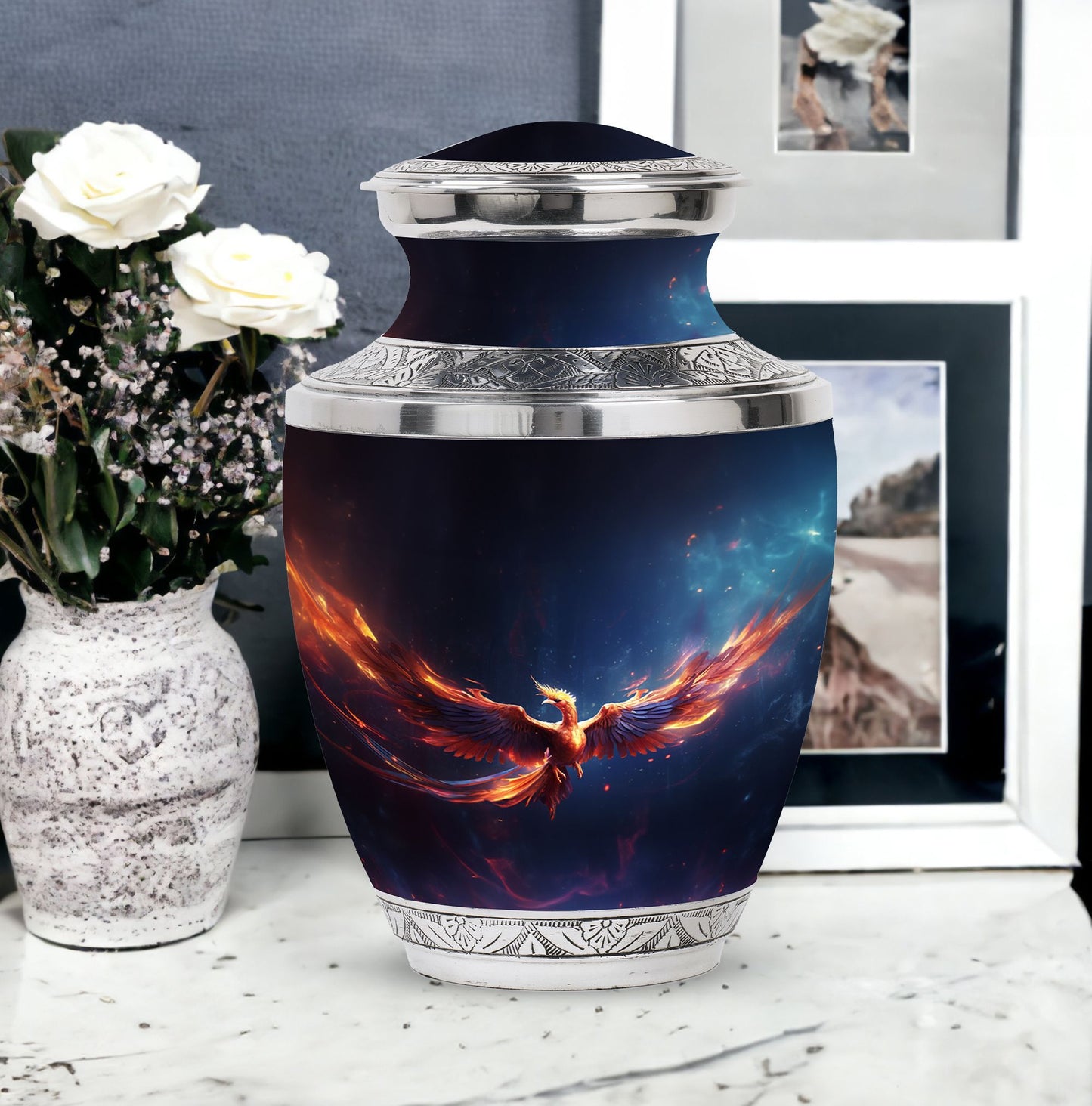 3-inch Red and Blue Phoenix Cremation Urn.