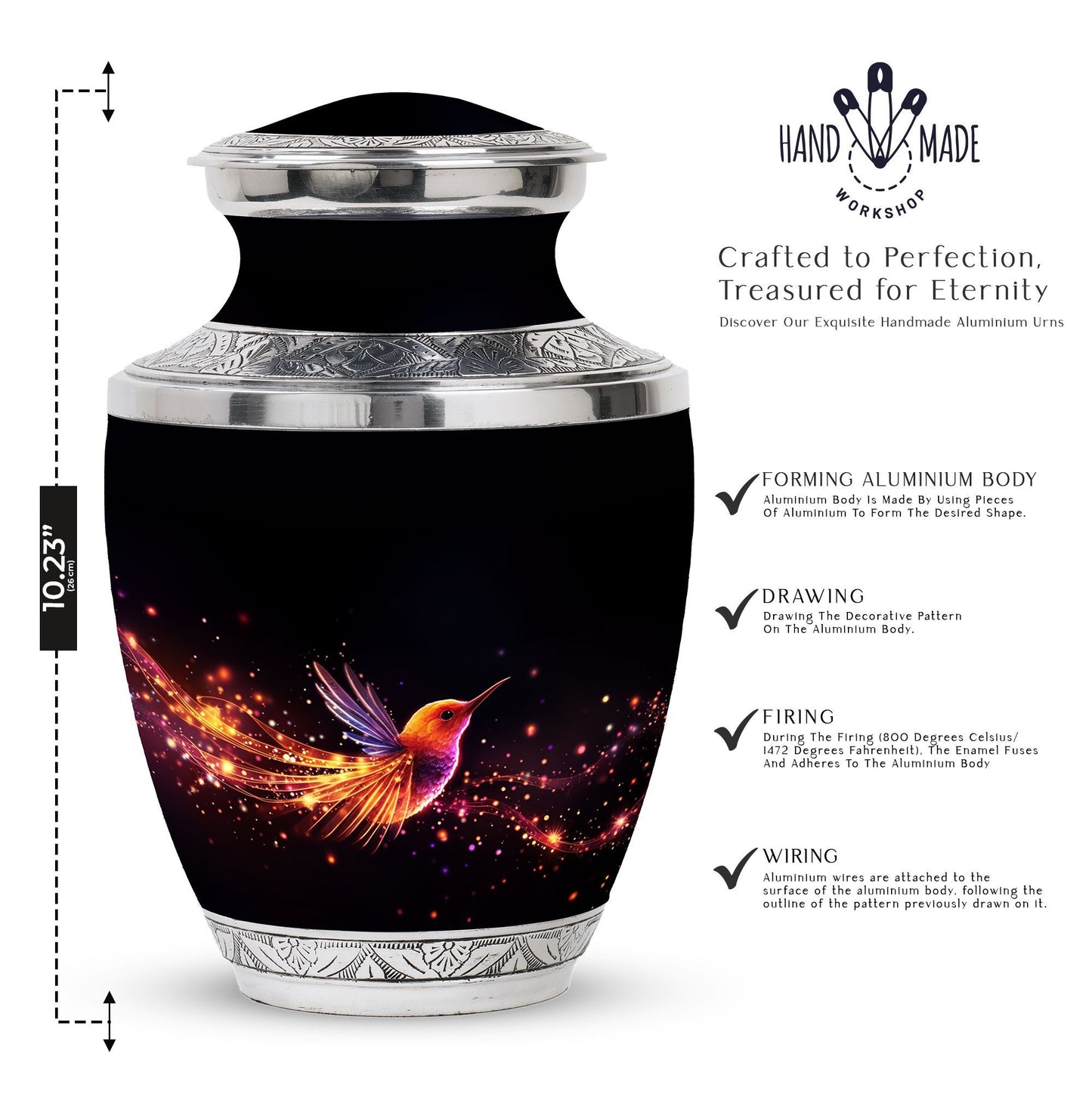 Colorful Sparrow Memorial Urn, engraved personalization