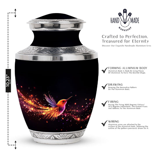 Colorful Sparrow Memorial Urn, engraved personalization
