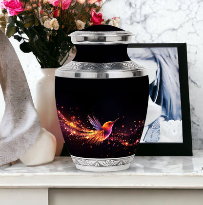Colorful Sparrow Memorial Urn, engraved personalization
