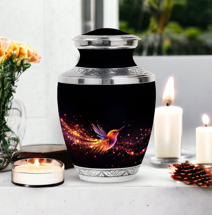 Colorful Sparrow Memorial Urn, engraved personalization
