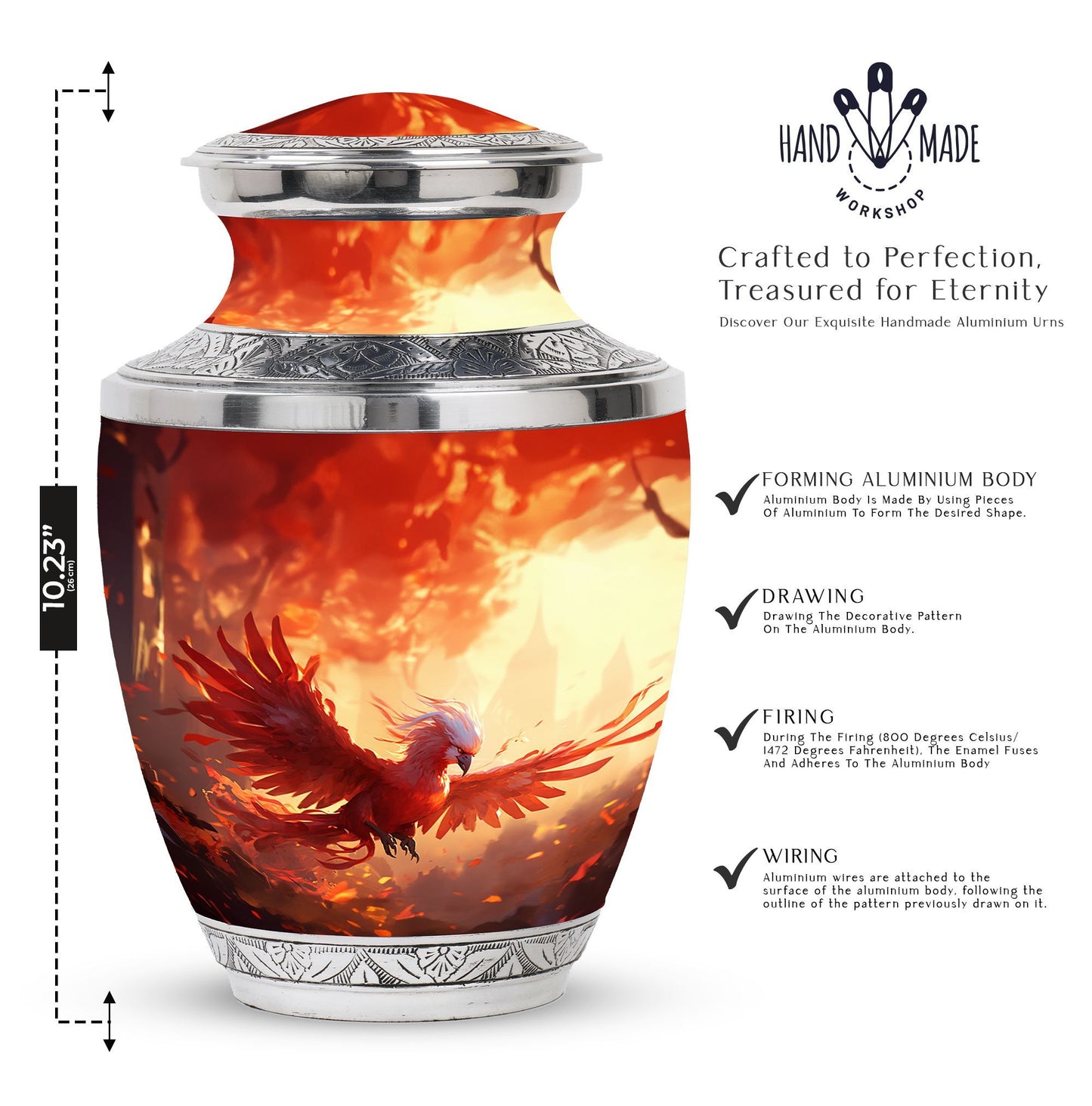 Red Phoenix Classic urn, large aluminium memorial urn